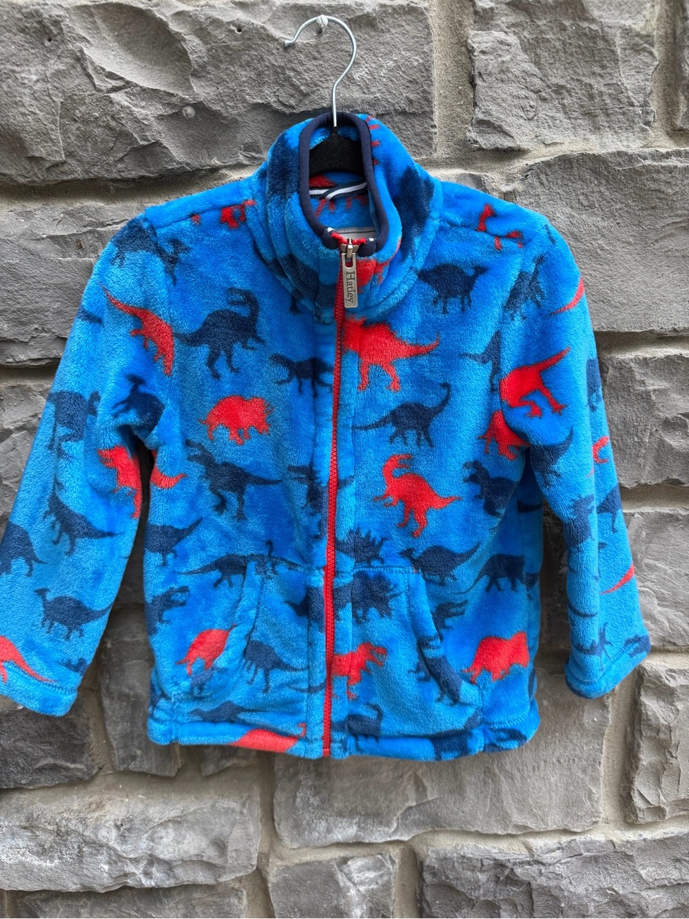 Kids Hatley Blue and Red Dinosaur Fleece Jacket